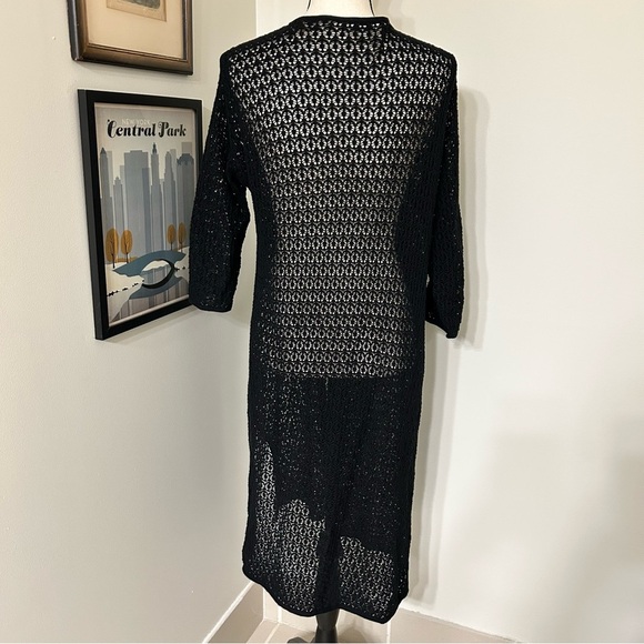 J Jill black long crochet knit open front sweater SZ M - Picture 2 of 5